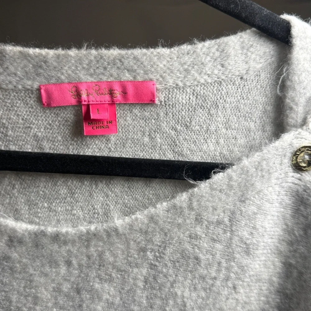 Lilly Pulitzer Button Sweater Womens L Gray Nautical‎ Soft Minimalist Cozy - Picture 5 of 7